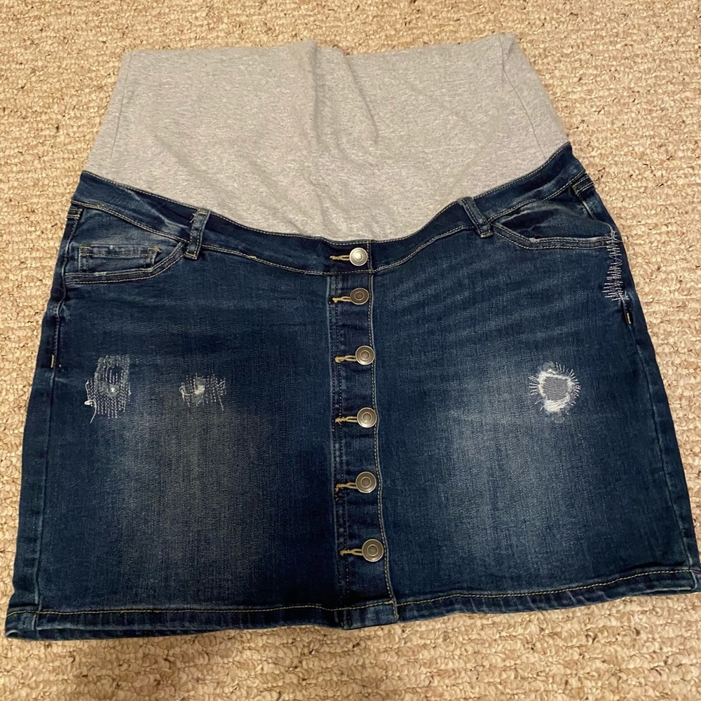 Distressed Maternity Jean Skirt